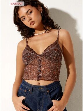 Motel: Yena Crop Top in Flower Garden Brown